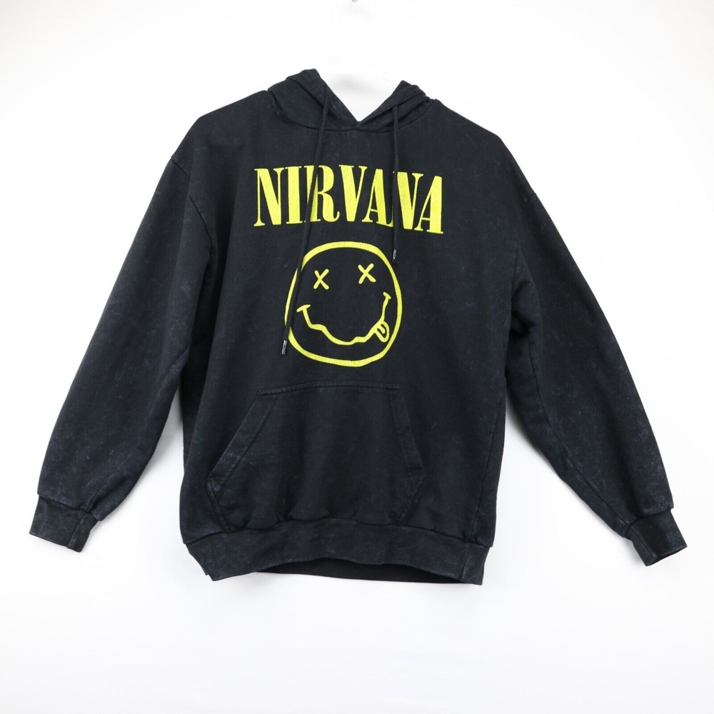 Nirvana Adult M Black Hoodie Sweatshirt Rock Band‎ Music Smiley Face